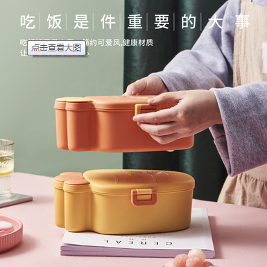 分格便携饭盒微波炉加热PP便当盒学生成人椭圆形可爱卡通塑料餐盒详情图5