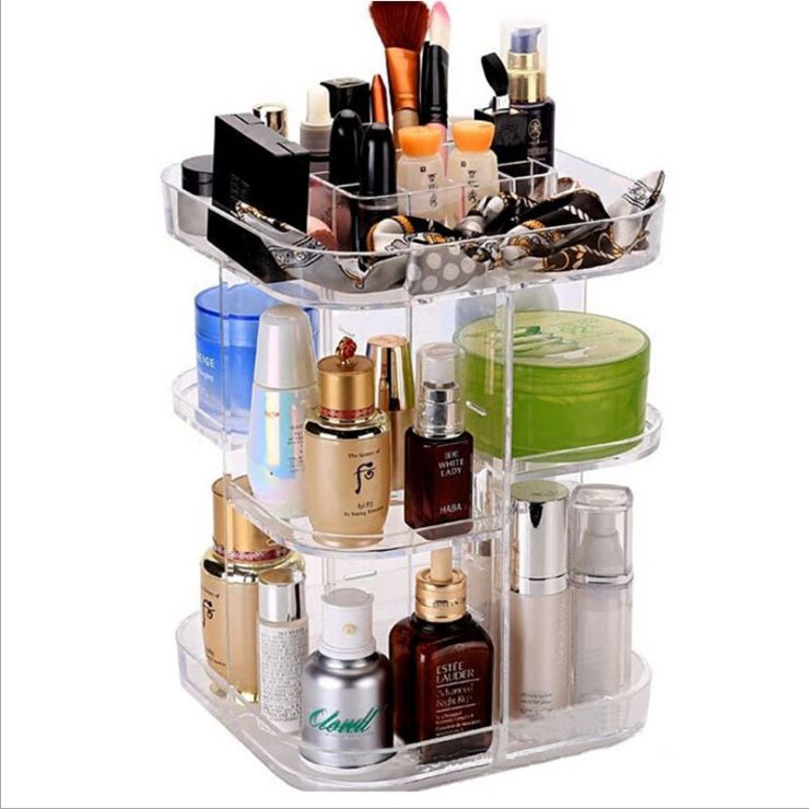 Rotate the makeup storage box 360 degrees
