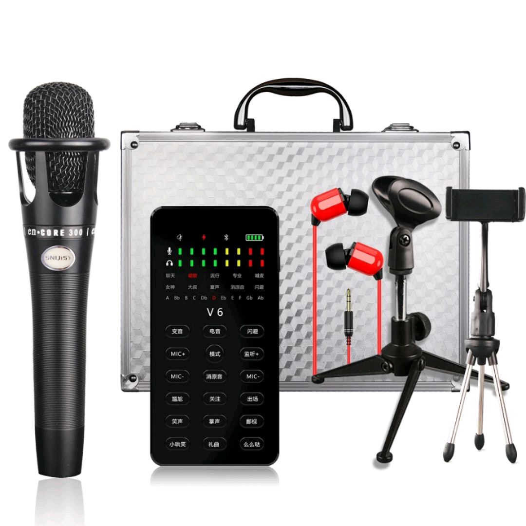 Sound card Bluetooth live sound card Set Mobile phone singing universal sound card Microphone Full digital live sound card V6 sound card