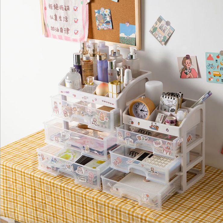 Desktop cosmetics and stationery storage box