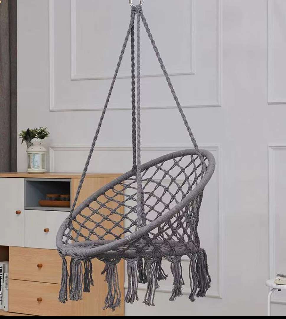 网红流苏吊椅棉绳民宿秋千客厅阳台休闲室内椅单人吊篮椅儿童摇篮详情1
