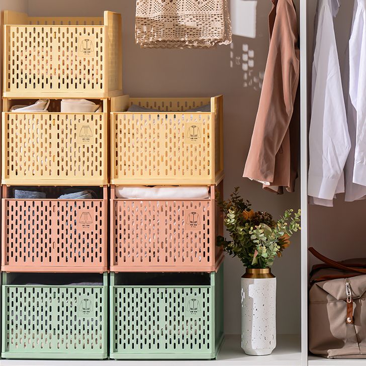 Stackable folding assembly storage basket