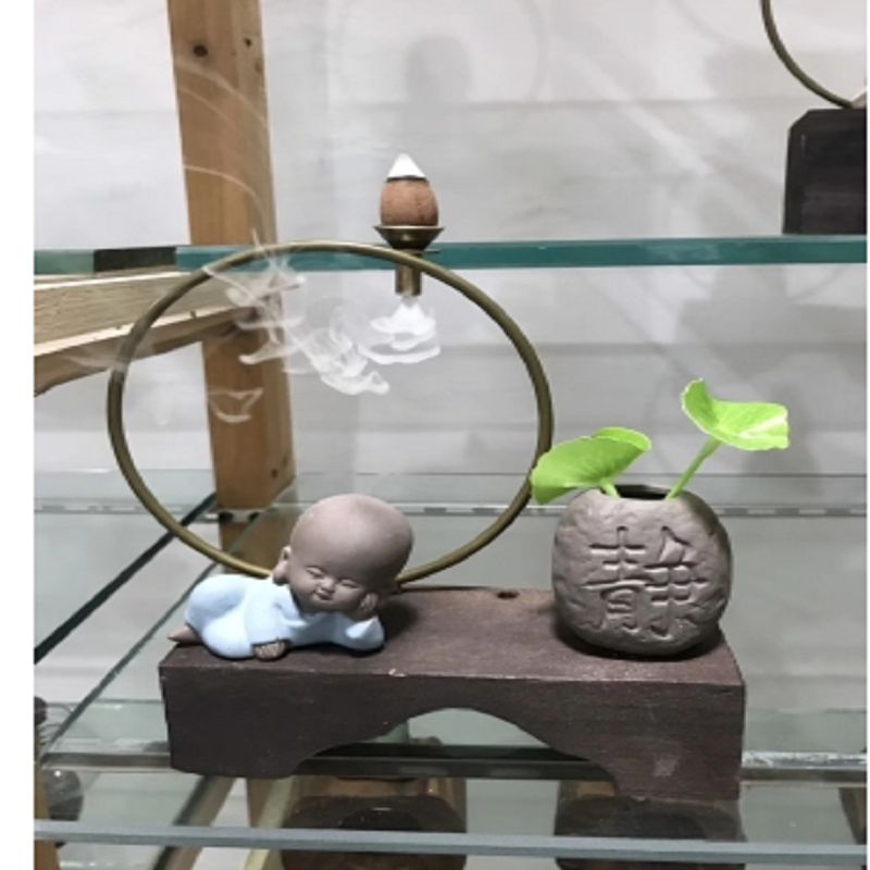 2021芸亭工艺小和尚水培植物倒流香炉装饰摆件牛皮纸