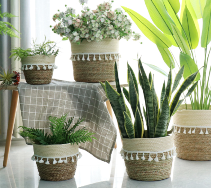 藤编  草编花篮   北欧 手工编织花盆客厅阳台装饰  落地盆栽 绿植 套盆篮子详情图4