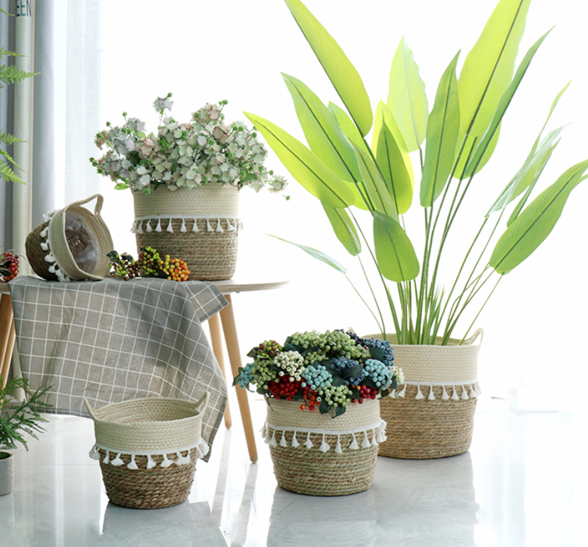 藤编  草编花篮   北欧 手工编织花盆客厅阳台装饰  落地盆栽 绿植 套盆篮子详情图5