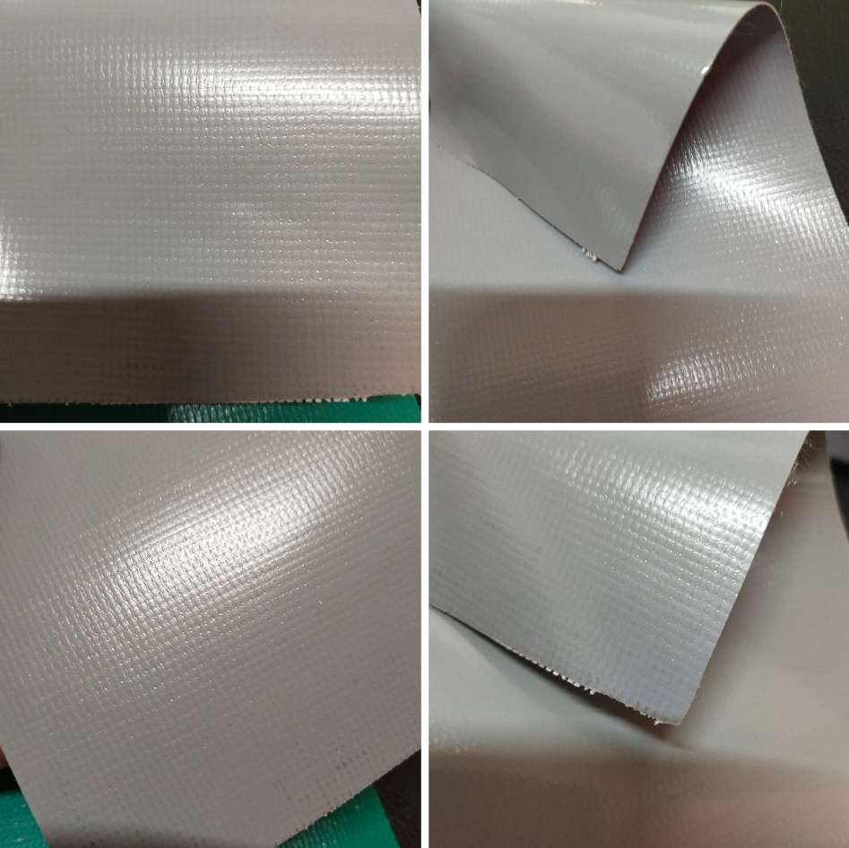 Grey glossy PVC mesh fabric, luggage fabric, tent fabric, machine cover, furniture cover, and special fabric for sports goods details Picture