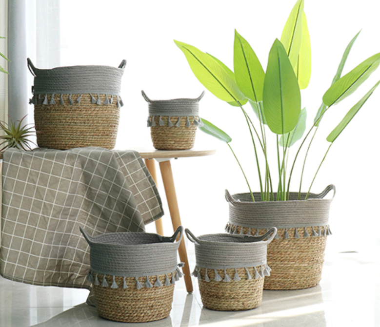 藤编  草编花篮   北欧 手工编织花盆客厅阳台装饰  落地盆栽 绿植 套盆篮子详情图3