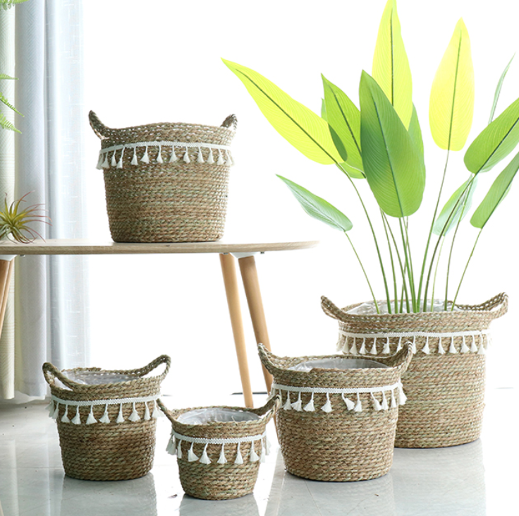 藤编  草编花篮   北欧 手工编织花盆客厅阳台装饰  落地盆栽 绿植 套盆篮子详情图2
