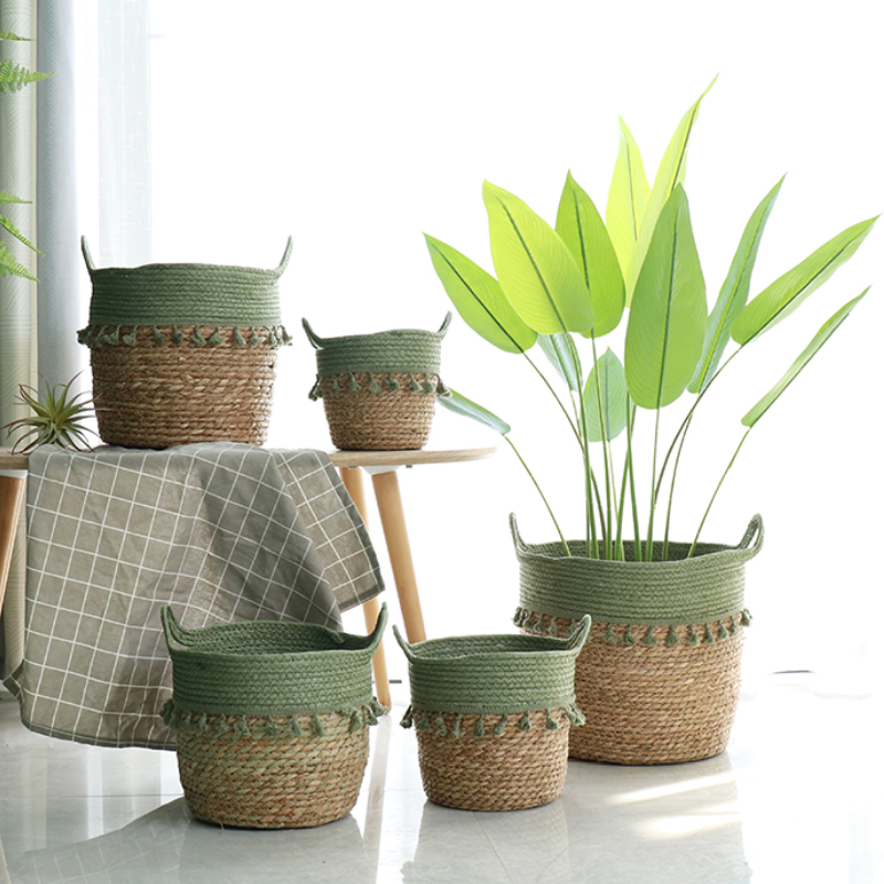 藤编  草编花篮   北欧 手工编织花盆客厅阳台装饰  落地盆栽 绿植 套盆篮子详情图1