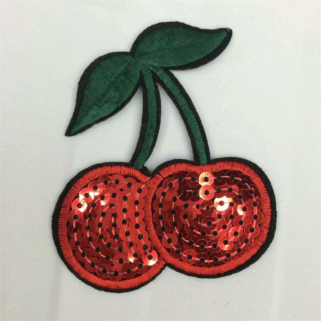 亮片刺绣樱桃布贴