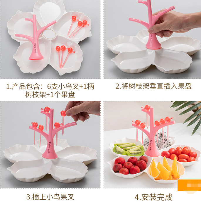 创意家用客厅茶几糖果盘零食盘瓜子盘新年干果盘带牙签分格水果盘详情图5