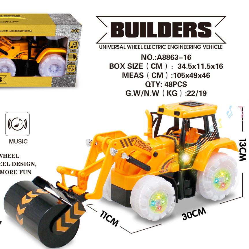 A8863-16开窗盒仿真电动万向灯光音乐工程车