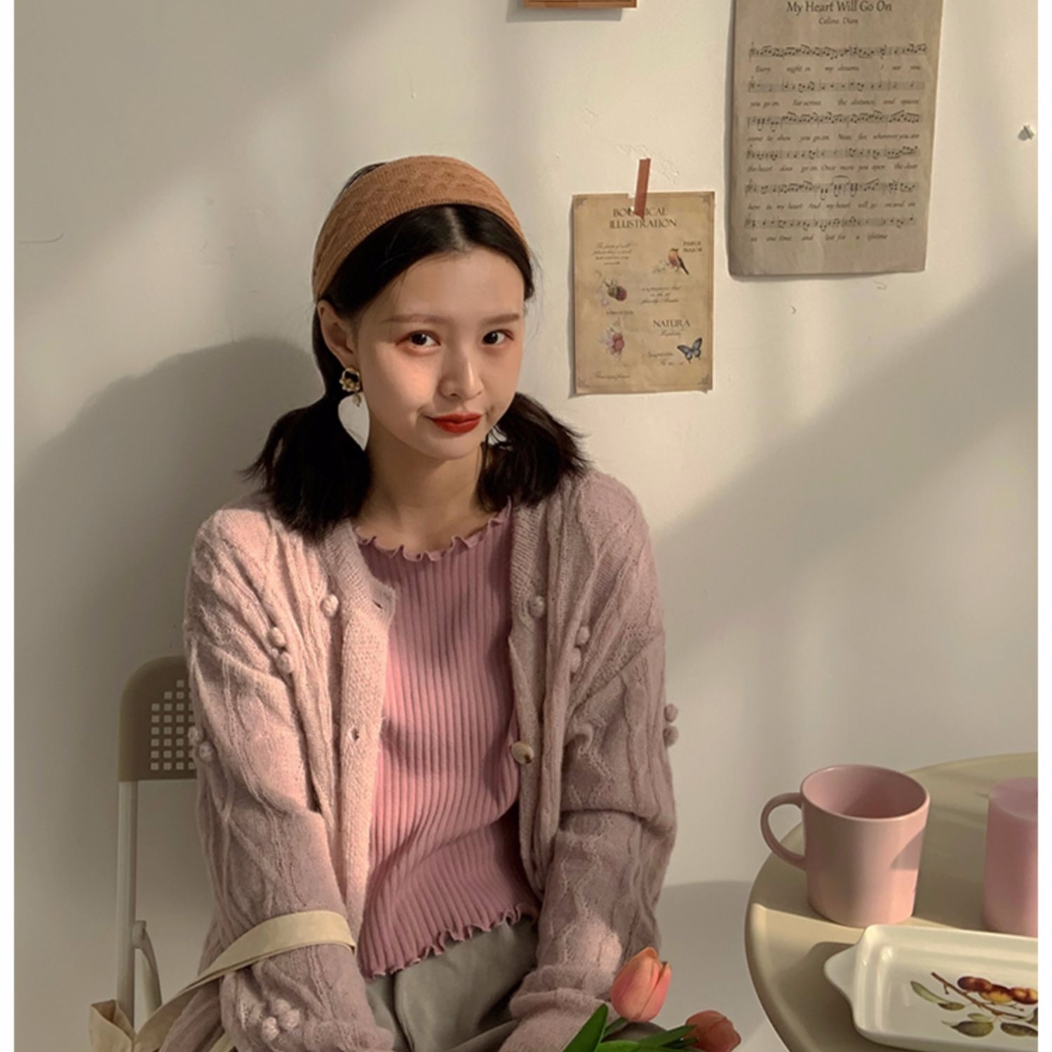Wool bib, knitted headband 676