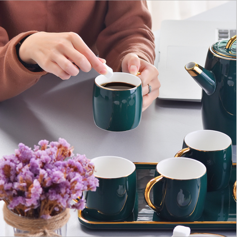 Ceramic water sets, light luxury Nordic-style coffee sets, home living room tea sets, cups, single cups, cold water kettles, ceramic cups, ceramic teapots, trays detail image 8