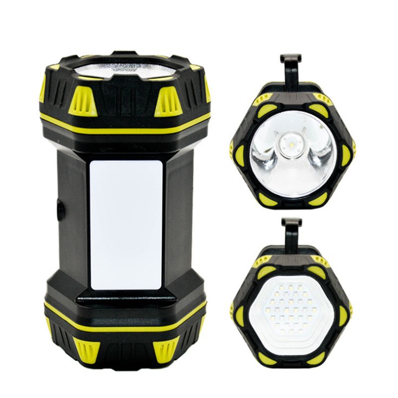 USB充电三光源手提灯探照灯  带红光警示可给手机充电多功能户外野营应急灯