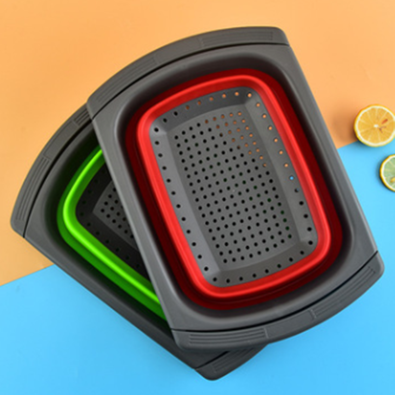 方形折叠沥水篮伸缩洗菜篮 厨房果蔬篮沥水篮伸缩收纳篮详情图1