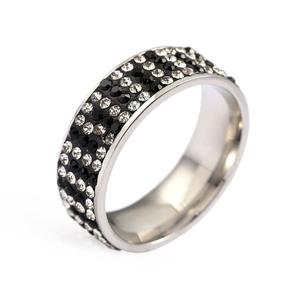Trendy accessory: A four-row clay white diamond and black diamond ring JZ037