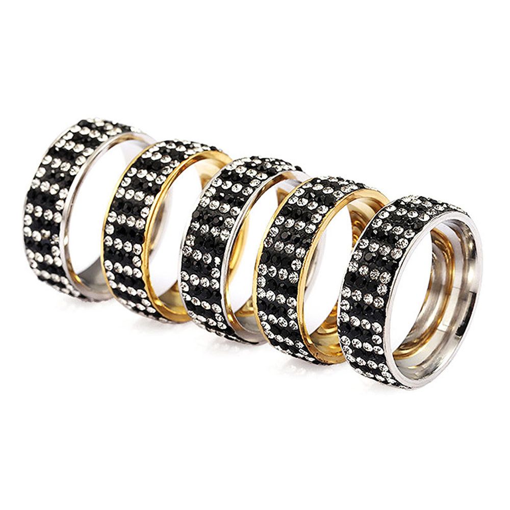 Trendy accessory: A four-row clay white diamond and black diamond ring JZ037 Specification image