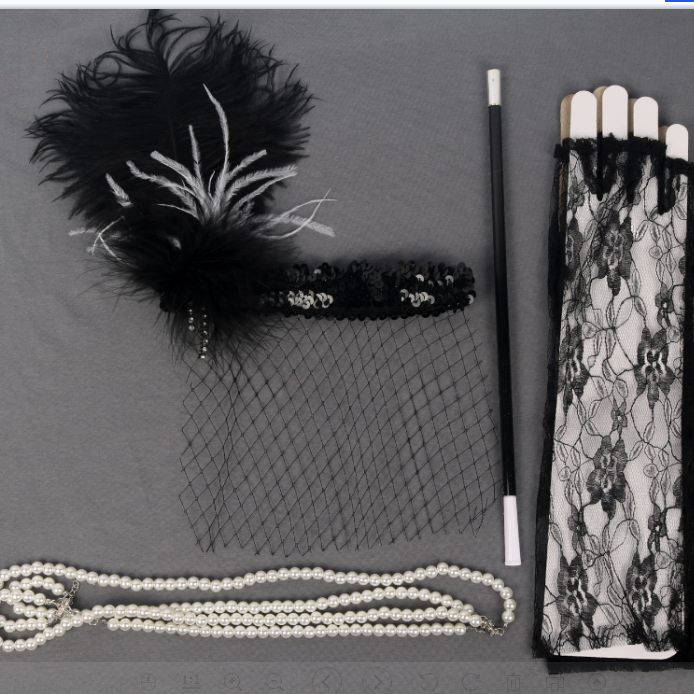 羽毛头戴珍珠项链手套烟杆四件套化妆舞会套装详情1