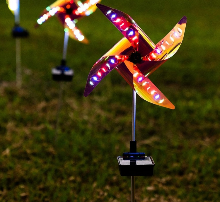 LED solar windmill ground insert light, cross-border exclusive outdoor light, decorative lawn light, colorful windmill Amazon version detail image 3