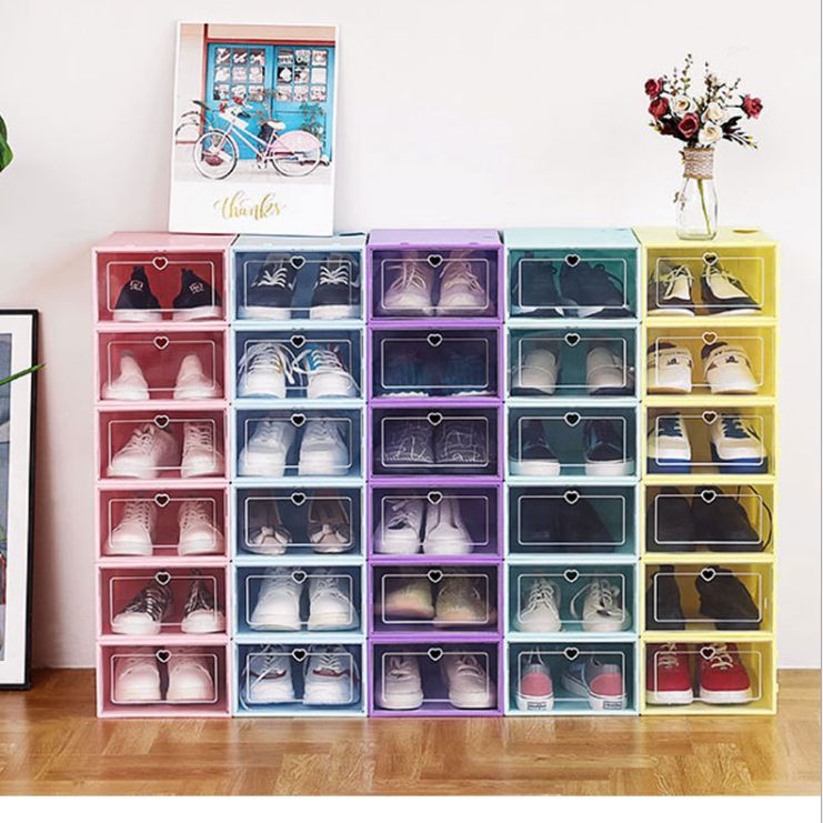 Plastic transparent clamshell shoe box shoe cabinet