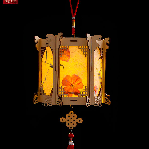 Wooden palace lanterns, children's hand-held luminous small lanterns, battery music LED, kindergarten babies' hand-held DIY full figure