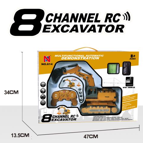 614 (Live) 8-channel remote control simulator crawler excavator 350° rotation (manual) with 3.6V rechargeable battery and USB charging cable