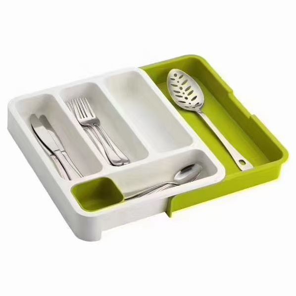 Retractable kitchen drawer organizer