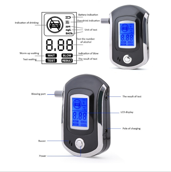 Portable handheld breathing alcohol tester detail image 3