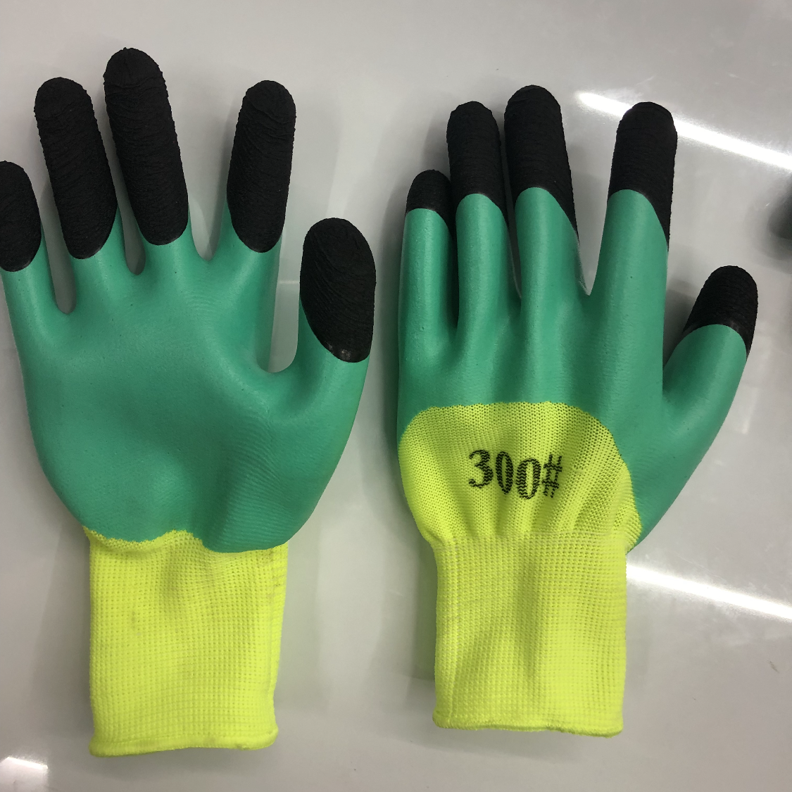 十三针荧光绿透气加强指乳胶劳保手套劳动保护劳动工作保护双手工作手套详情图1