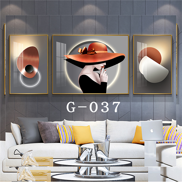 Nordic living room decorative painting, modern and simple sofa background wall hanging painting, light luxury and grand, postmodern triple mural detail image 1