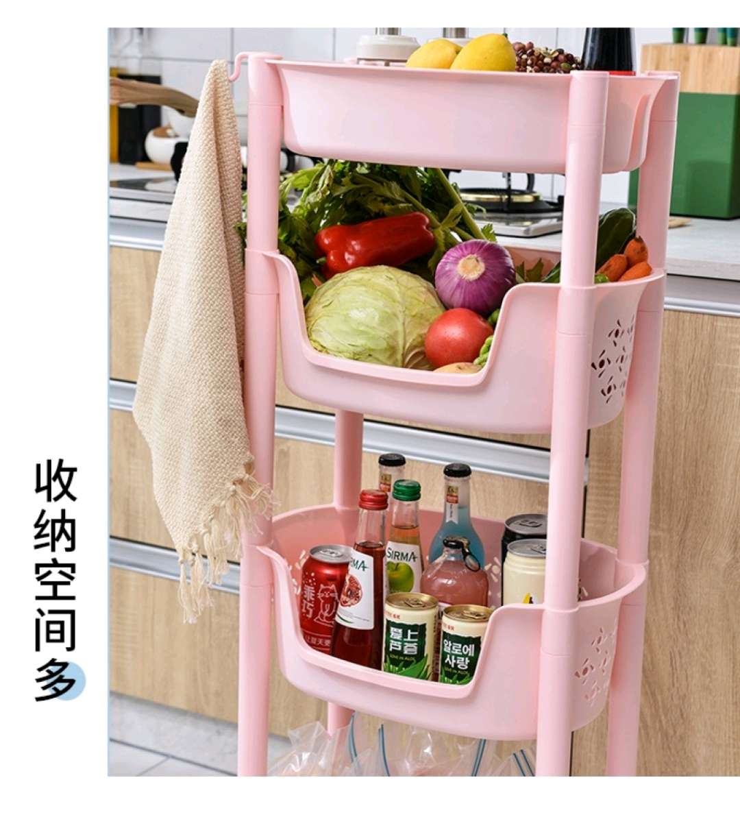 W16-2338含菜盒置物架厨房塑料蔬菜水果整理架浴室毛巾置物架详情图9