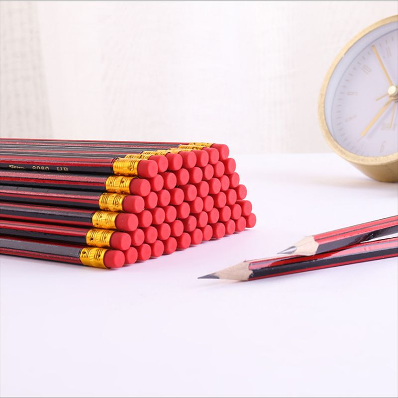批发绘画素描铅笔红杆套膜小学生文具学习用品带橡皮擦六角HB铅笔详情图2