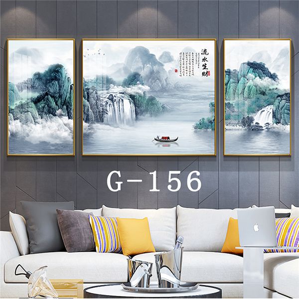 现代简约客厅装饰画中式山水三联画新中式沙发背景墙壁横幅挂画