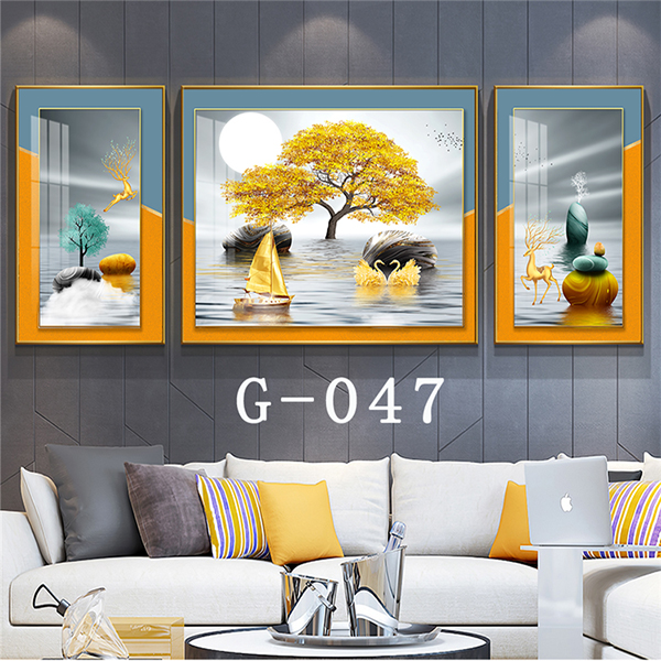 Nordic living room decorative painting, modern and simple sofa background wall hanging painting, light luxury and grand, postmodern triple mural detail image 3