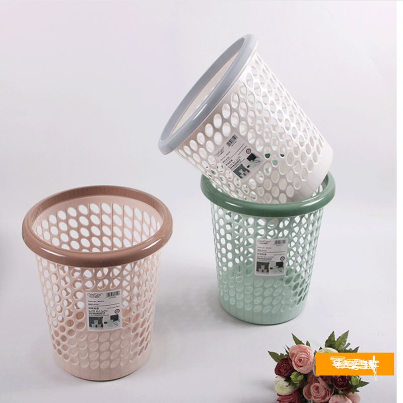 Manufacturers wholesale fashion ring hollow plastic trash can bedroom dormitory office household commercial circular paper baskets details Picture