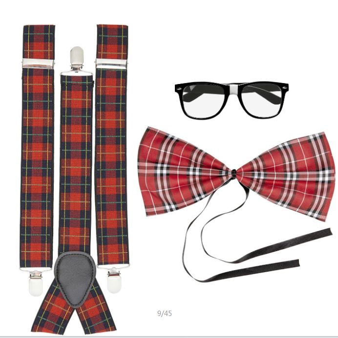 A three-piece masquerade ball set with a backpack, glasses and bow tie