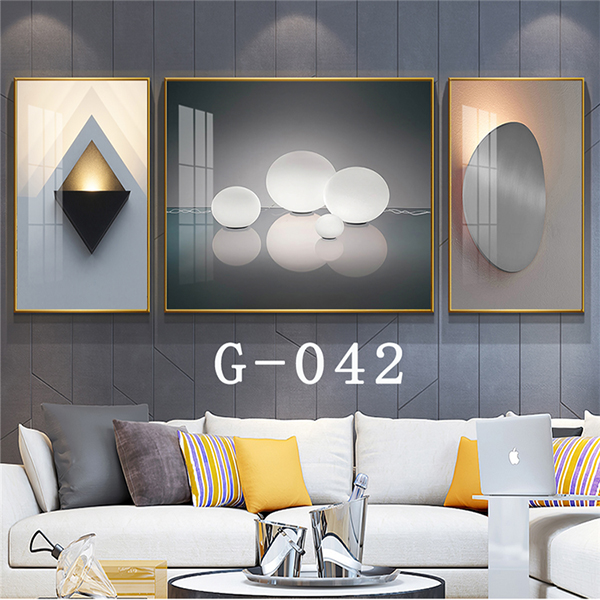 Nordic living room decorative painting, modern and simple sofa background wall hanging painting, light luxury and grand, postmodern triple mural detail image 2