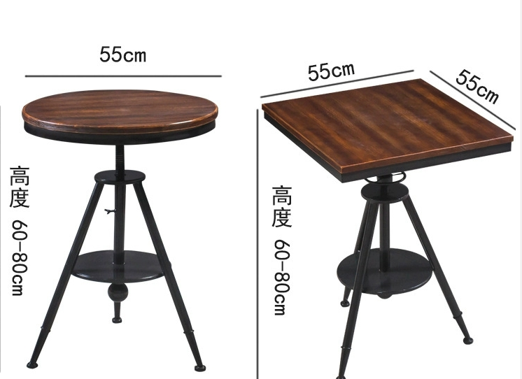 吕字家具-美式复古餐桌椅组合咖啡冷饮奶茶店工业风酒吧可升降圆桌详情2
