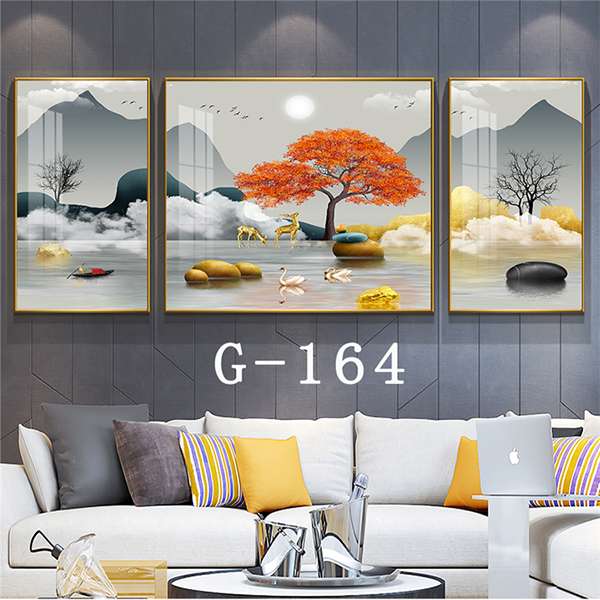لوحة بسيطة حديثة ترسم لوحة ثلاثية للجبال صينية، لوحة رسم لوحة جدارية صينية جديدة detail image 6