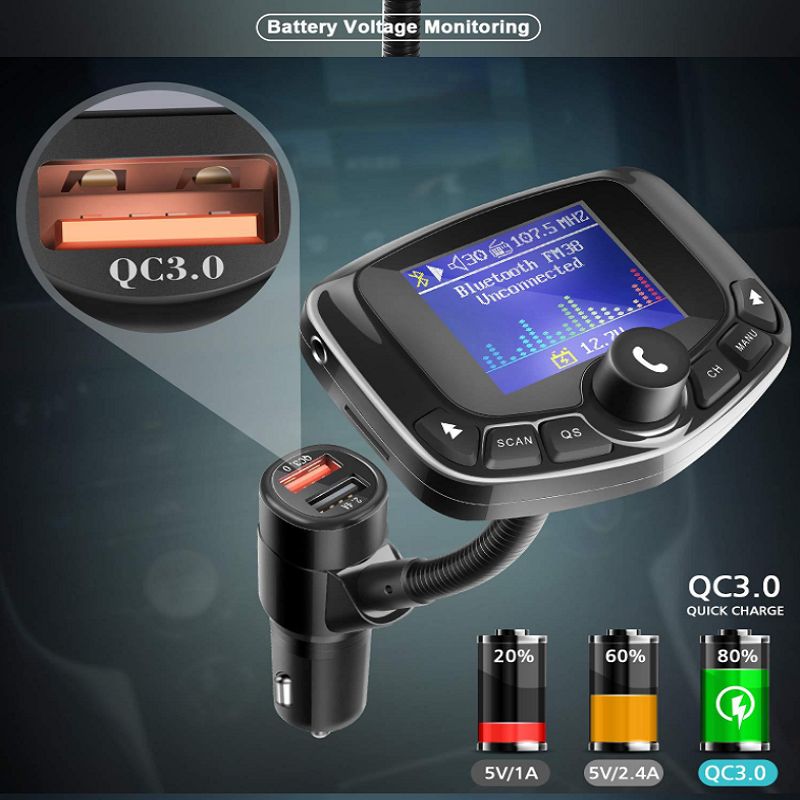 车载蓝牙FM发射器QC3.0快充车载MP3播放器蓝牙免提蓝牙5.0发射器
