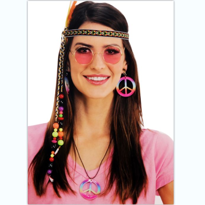 头戴眼镜和平耳环和平项链四件套化妆舞会套装