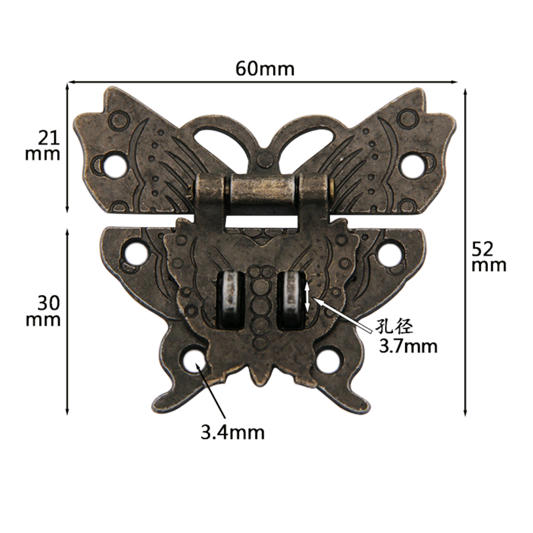 大号复古做旧蝴蝶箱扣挂锁配件木箱礼盒搭扣合金锁牌可上锁暗箱扣详情图1