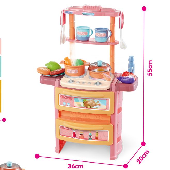 768-6密封彩盒装少女心欧式小款厨房套装 56cm声光喷雾出水双层餐台 麦粉（不包电 包电+0.75元 3*AAA）