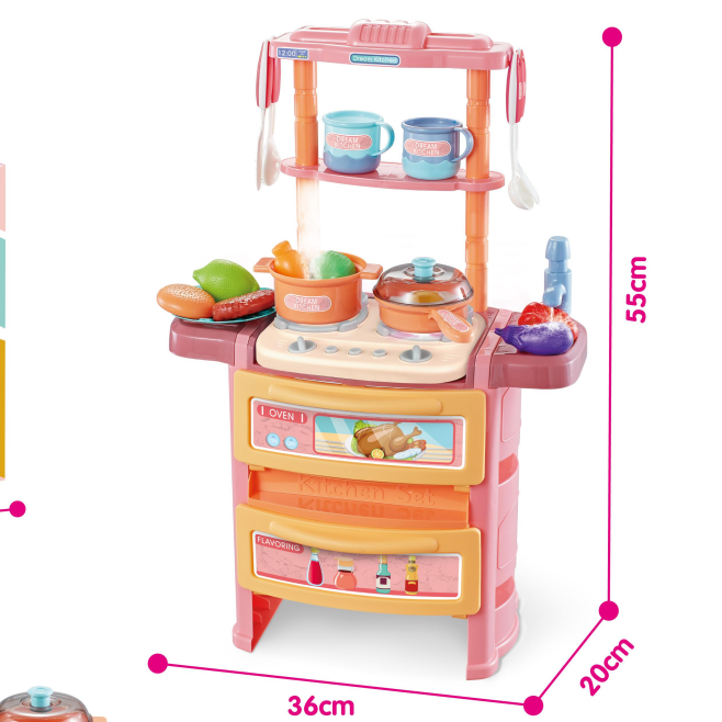 768-6密封彩盒装少女心欧式小款厨房套装 56cm声光喷雾出水双层餐台 麦粉（不包电 包电+0.75元 3*AAA）详情图3