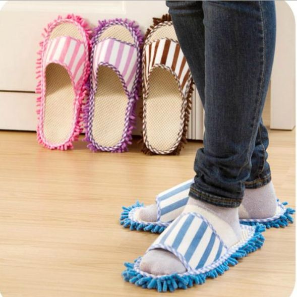 New coral velvet striped machine washable floor slippers