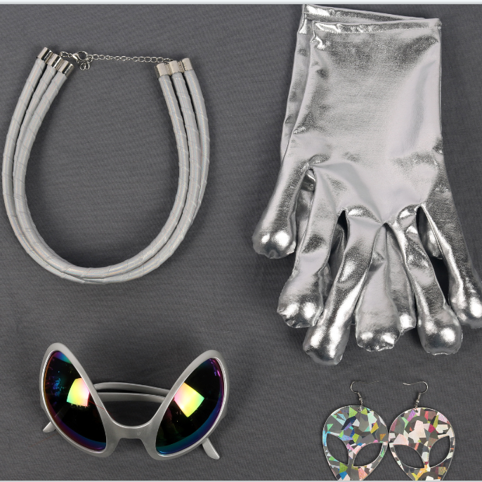 Alien necklace, gloves, glasses, earrings, four-piece masquerade ball set detail image 1