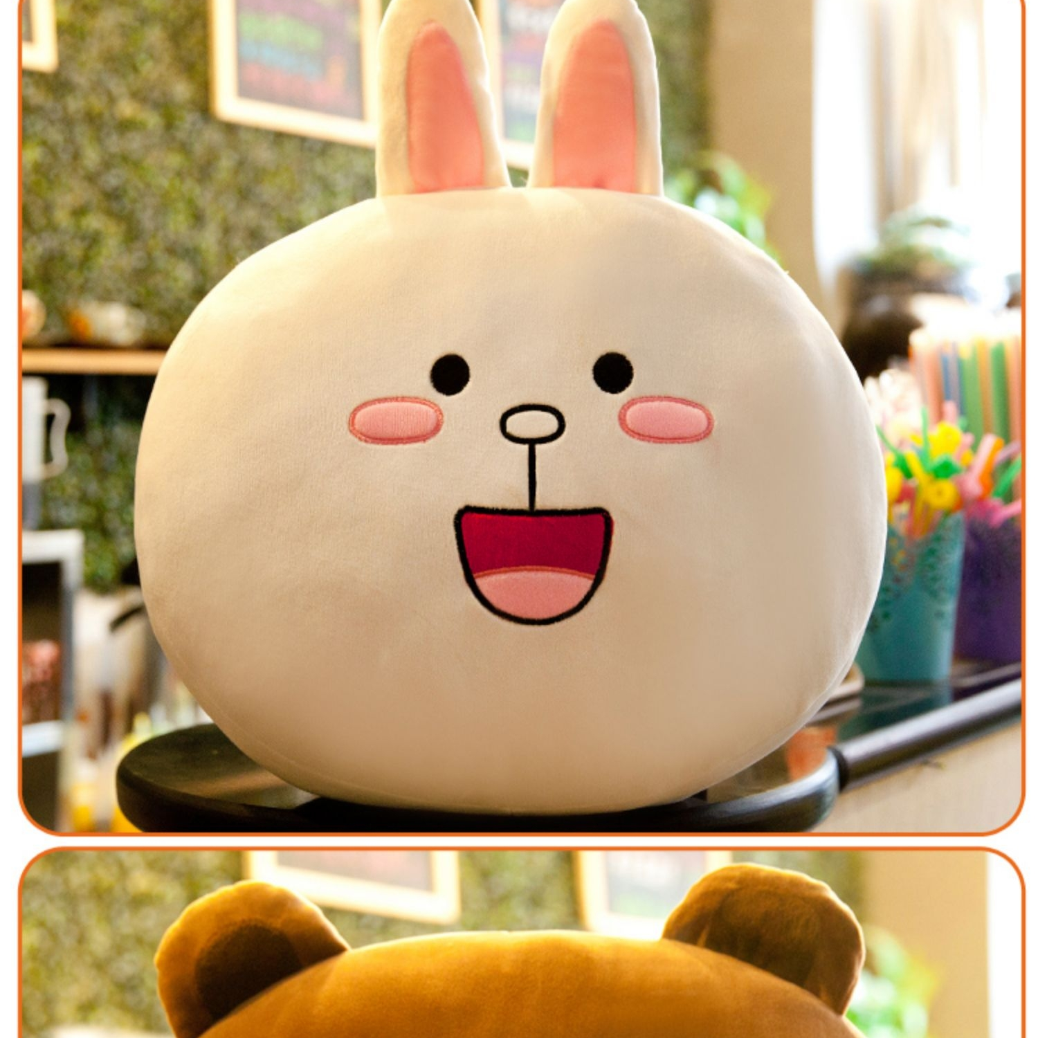 汽车头枕护颈枕车用靠枕一对汽车座椅腰靠枕可爱卡通车枕四季通用兔子