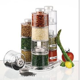 Tower shaped transparent rotating seasoning jar