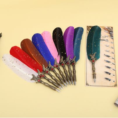 火鸡羽毛笔可替换笔尖蘸水钢笔定制